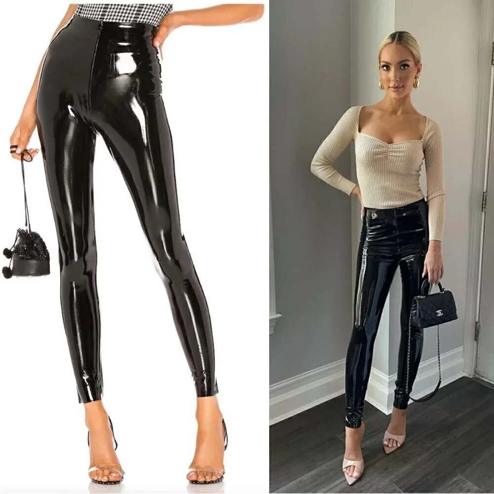 COMMANDO Control Top Faux Patent Leather Leggings in Black Size Small
